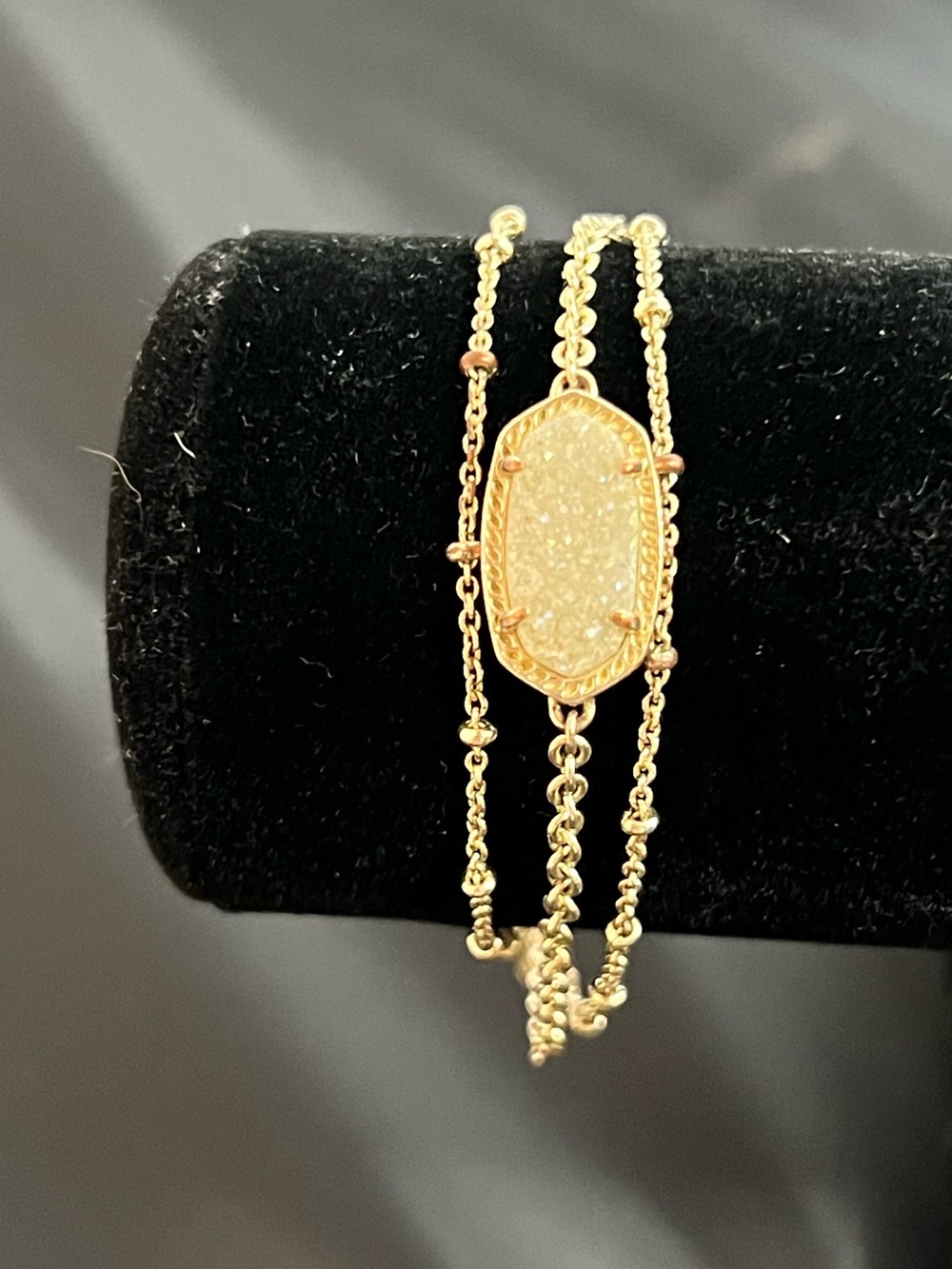 Kendra Scott Elaina Gold Multi Strand Bracelet w/ Iridescent Drusy Stone Pendant